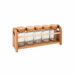 KIT PORTA TEMPEROS 5 POTES BOROSSILICATO TAMPA /BASE BAMBU