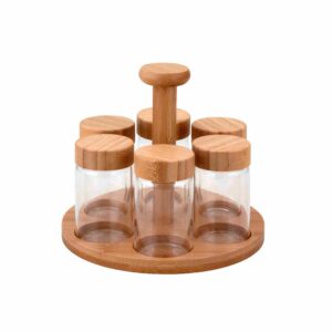 KIT PORTA TEMPEROS 5 POTES BOROSSILICATO TAMPA/BASE G.BAMBU