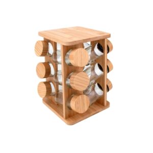 KIT PORTA TEMPEROS 12 POTES BOROSSILICATO TAMPA/BASE G.BAMBU
