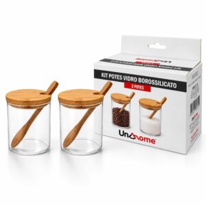 KIT DE 2 POTES VIDRO BOROSSILICATO 230MLS TAMPA/COLHER BAMBU