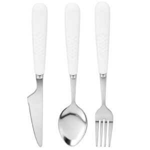 KIT ESTOJO + 3 PCS COLHER, GARFO E FACA INOX E PLASTICO
