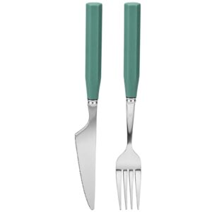 KIT ESTOJO + 2 PCS GARFO E FACA INOX E PLASTICO